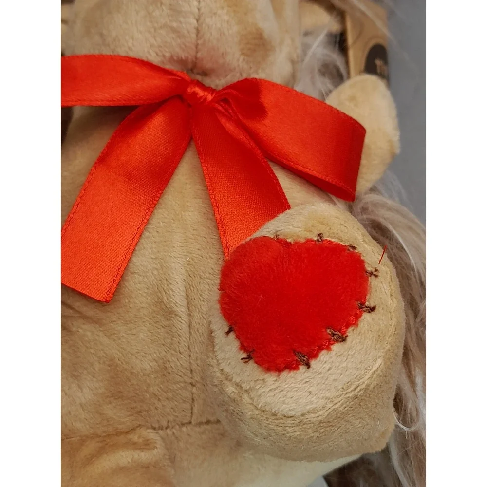 The Petting Zoo Hedgehog Plush Red Bow Heart Recycled Materials Tan Brown 9